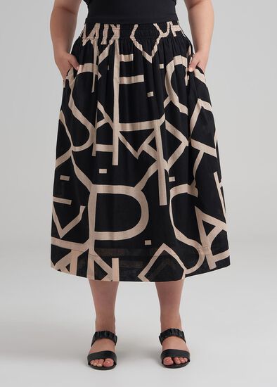 Plus Size Script Cotton Skirt