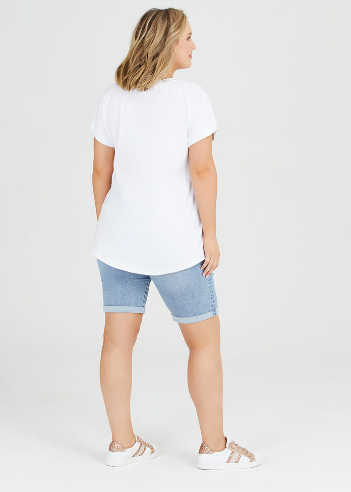 Organic Cuff V-neck Basic Tee, , hi-res