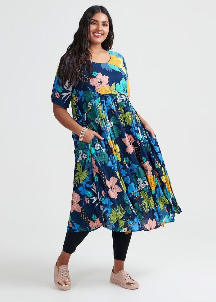 Cotton Floral Dress, , hi-res