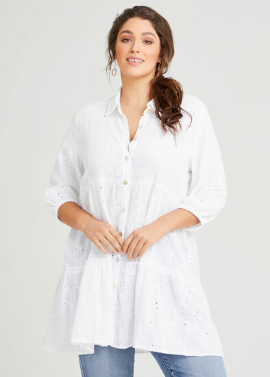 Plus Size Cotton Embroidery Tiered Shirt