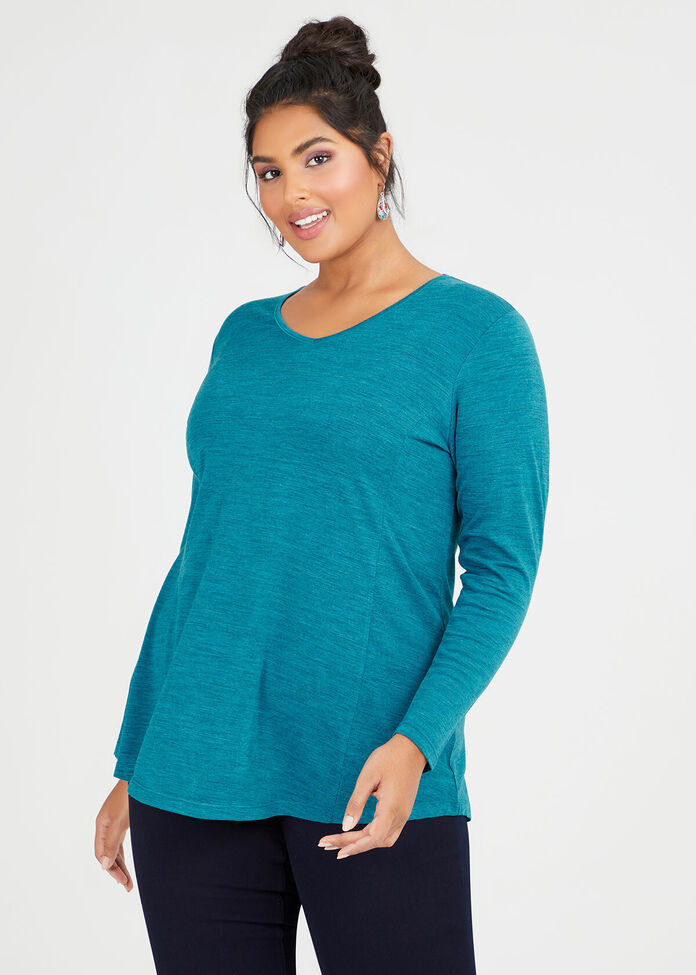 Wool Bamboo V-neck Top, , hi-res