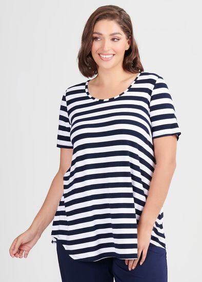 Plus Size Bamboo Stripe Short Sleeve Top