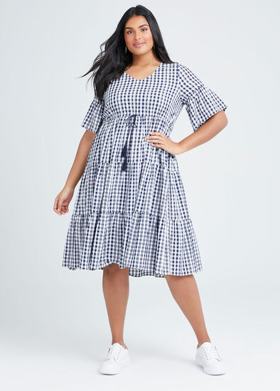 Plus Size Cotton Gingham Tiered Dress