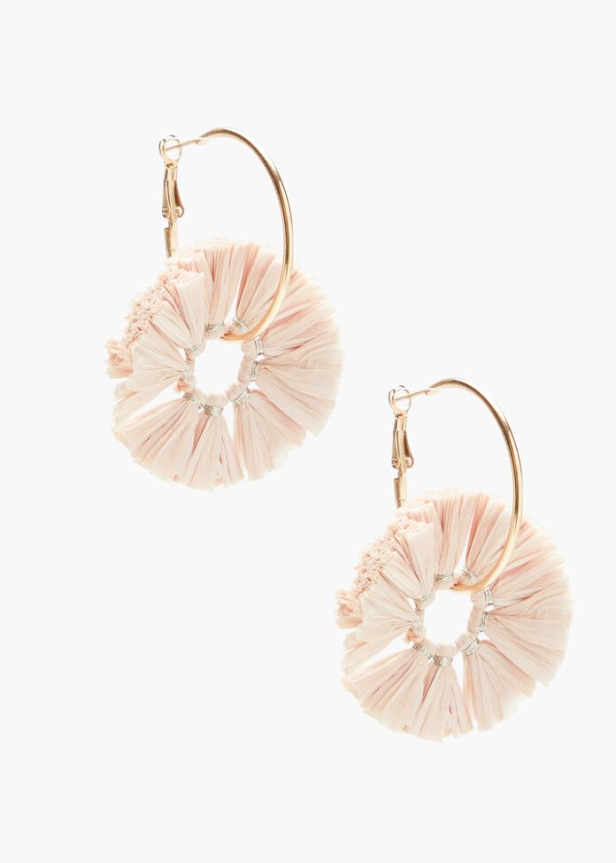 Blush Raffia Hoop Earrings, , hi-res