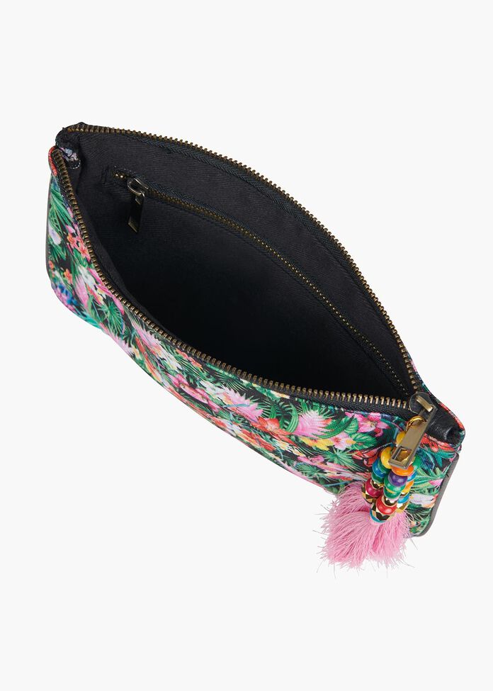 Tropical Print Clutch With Tassel, , hi-res