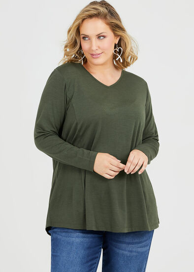 Plus Size Wool Bamboo V-neck Top