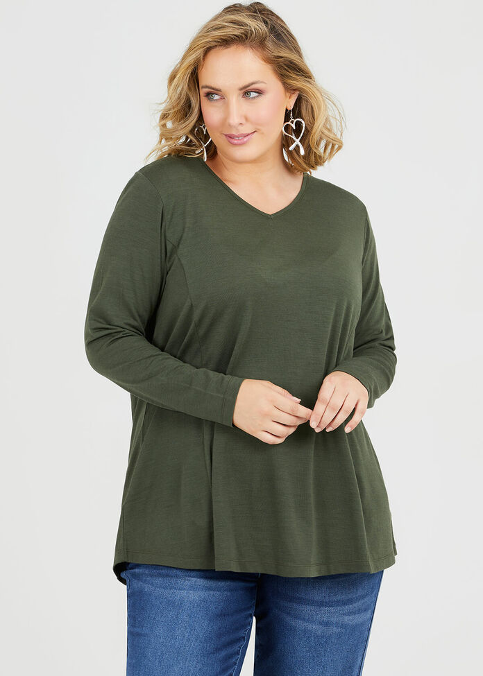 Wool Bamboo V-neck Top, , hi-res