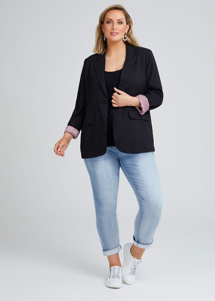 Noir One Button Lined Jacket, , hi-res