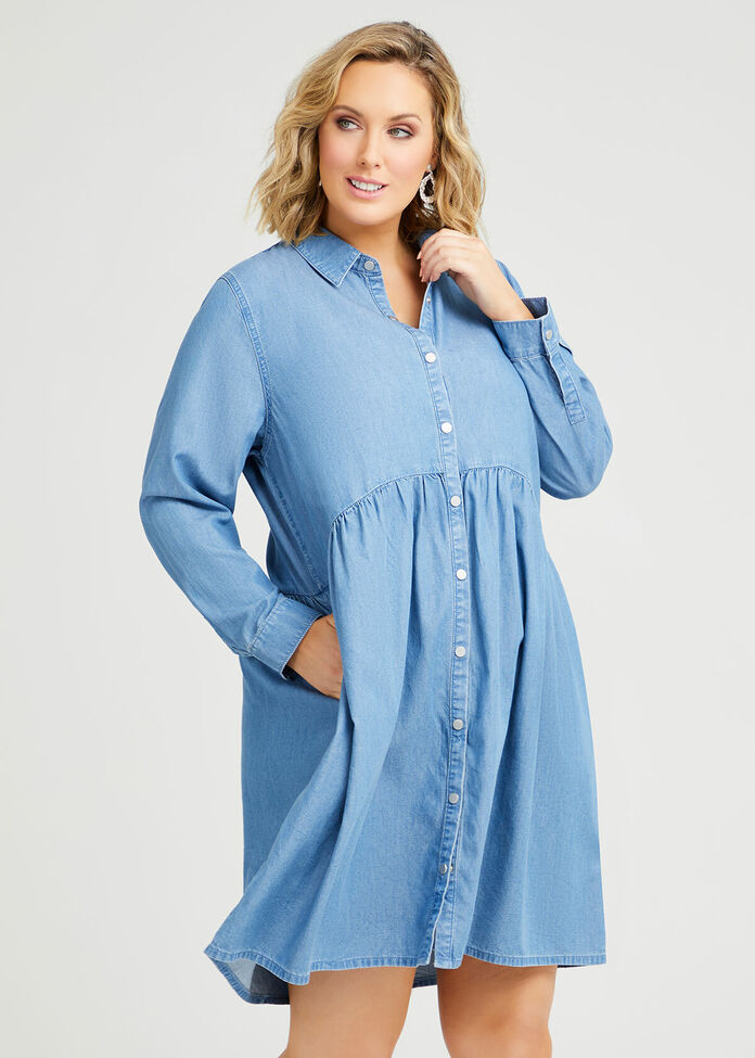 Chambray Shirt Dress, , hi-res