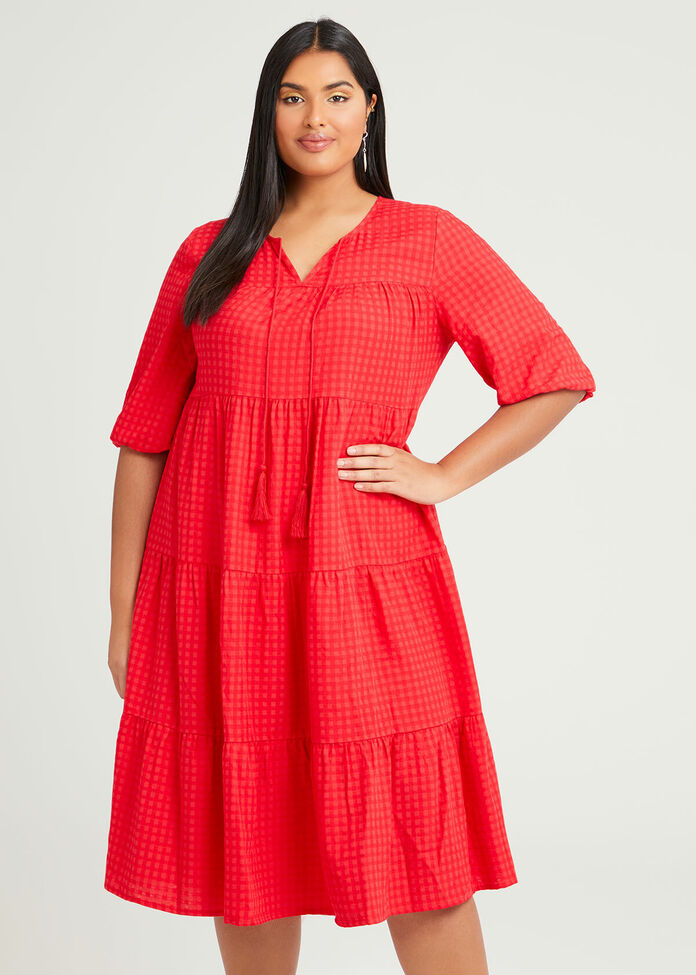 Cotton Tonal Gingham Dress, , hi-res