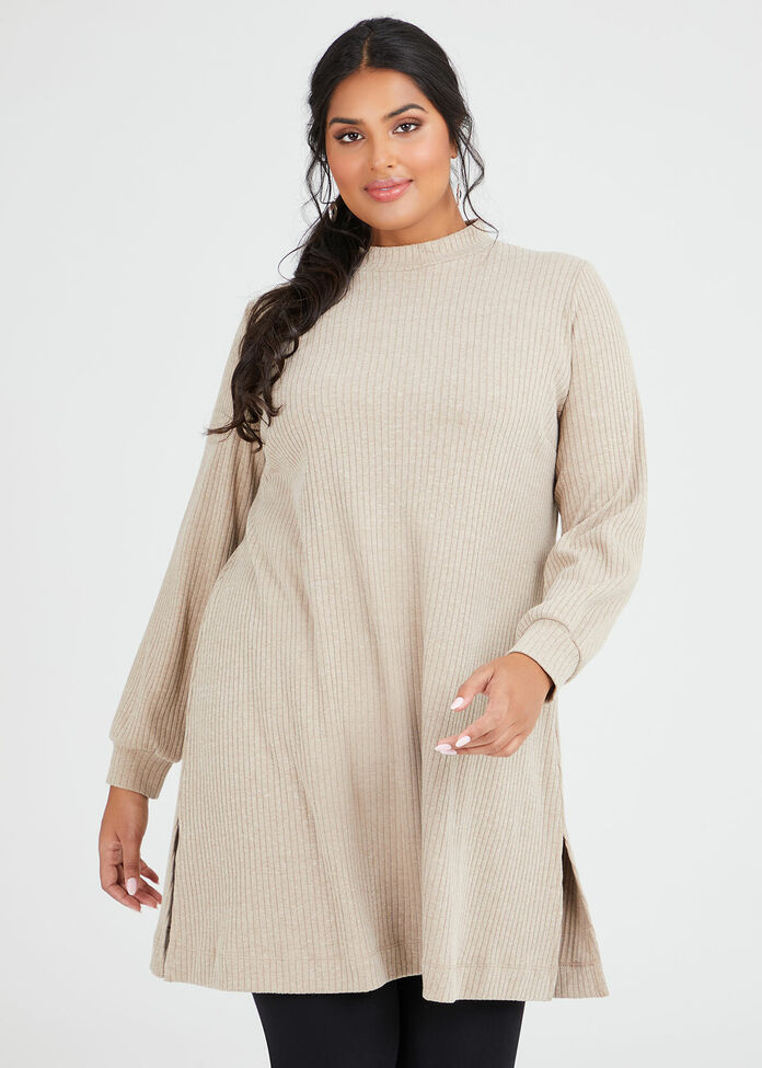 Rib Mock Neck Tunic, , hi-res