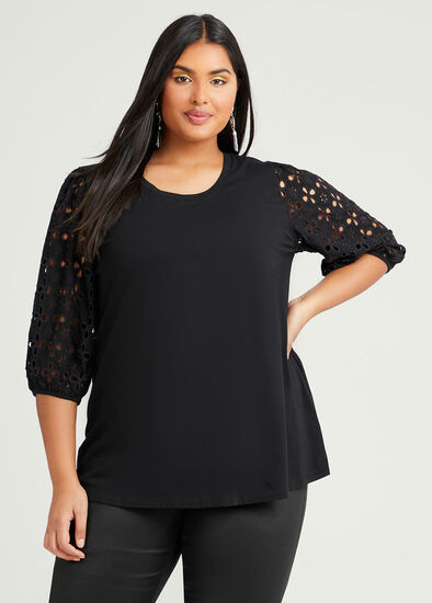 Plus Size Organic Broderie Sleeve Top