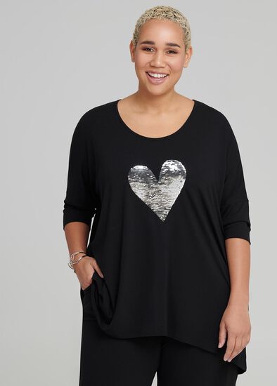 Plus Size Love Heart Sequin Top