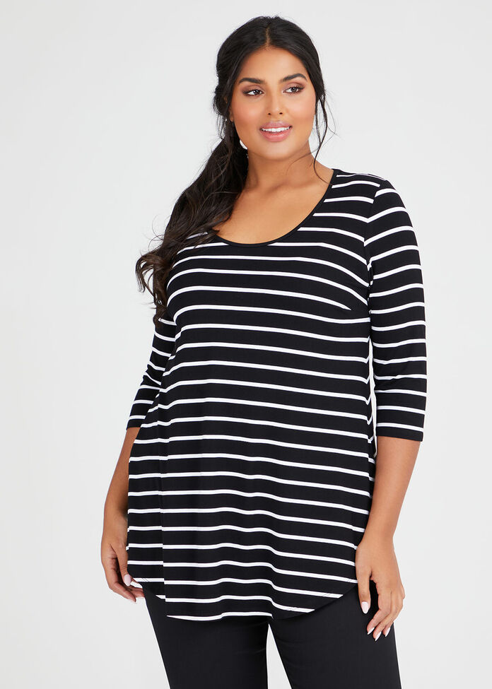 Bamboo Stripe 3/4 Sleeve Top, , hi-res