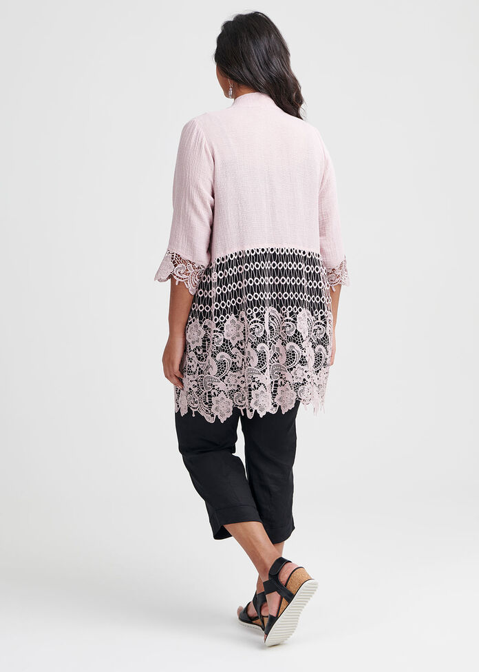 Gauze Linen & Lace Cardi, , hi-res