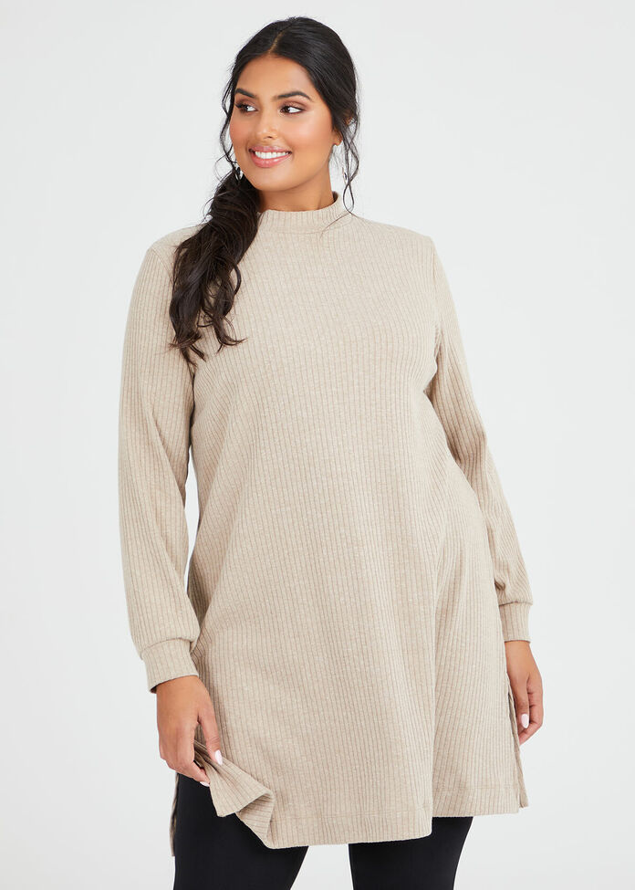 Rib Mock Neck Tunic, , hi-res