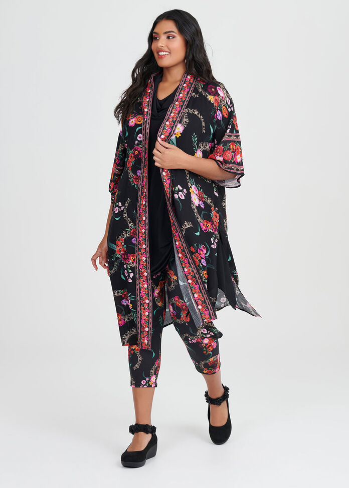 Wild Rose Viscose Kimono, , hi-res