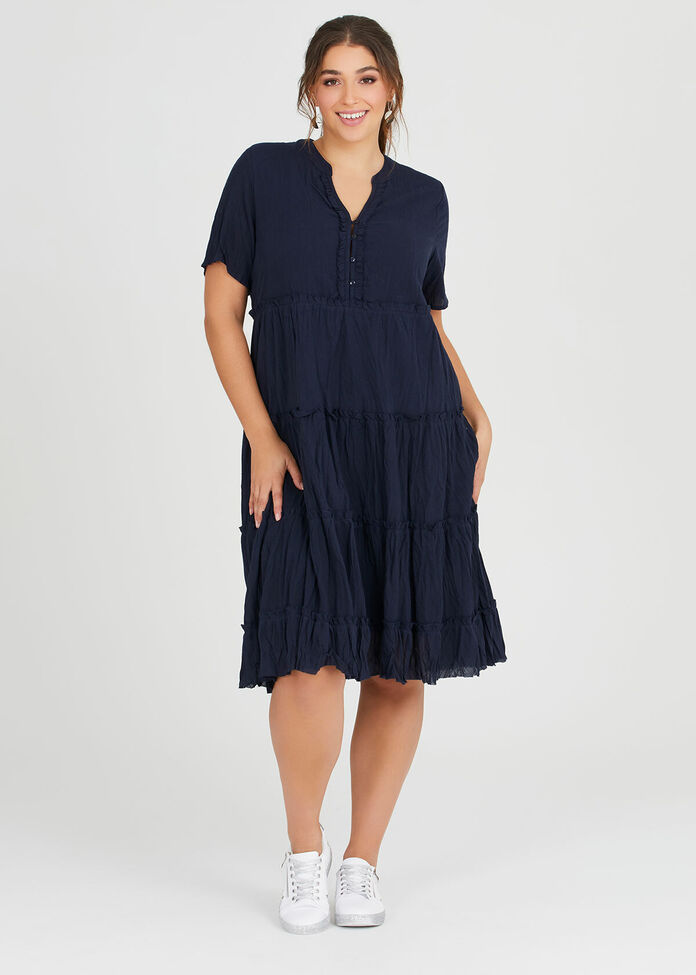 Cotton Mini Frill Dress, , hi-res