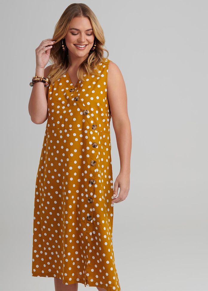 Mila Spot Linen Dress, , hi-res