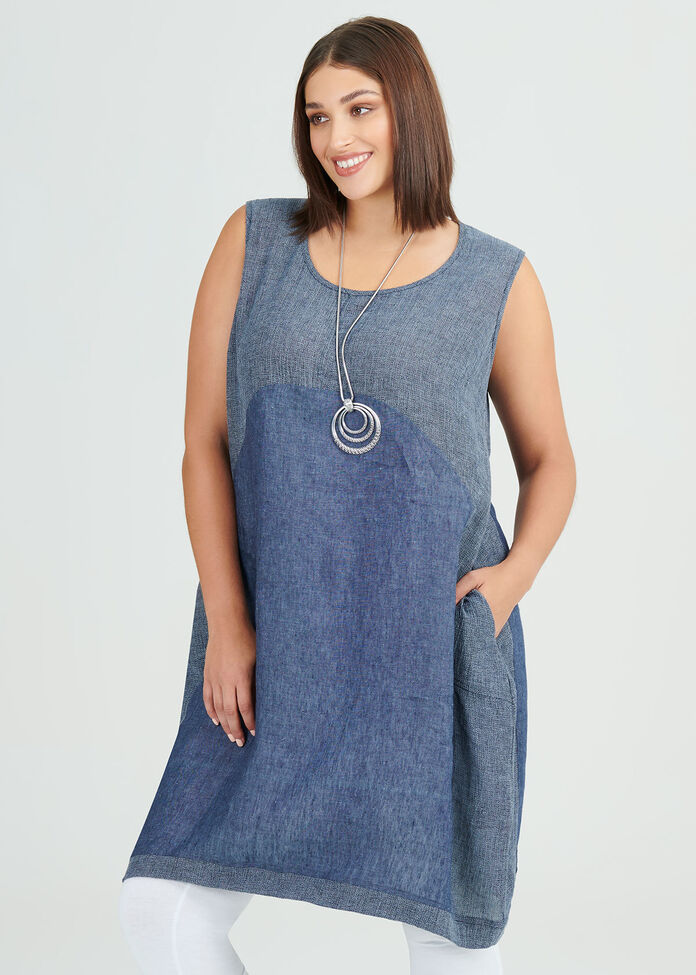 Simply Blues Linen Dress, , hi-res