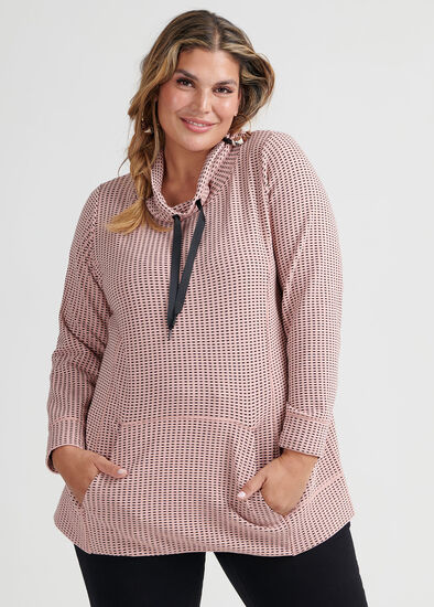 Plus Size Funnel Neck Ticking Top