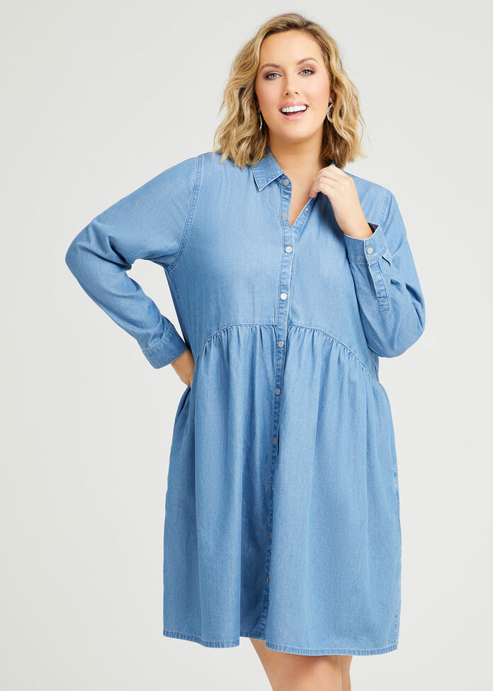 Chambray Shirt Dress, , hi-res