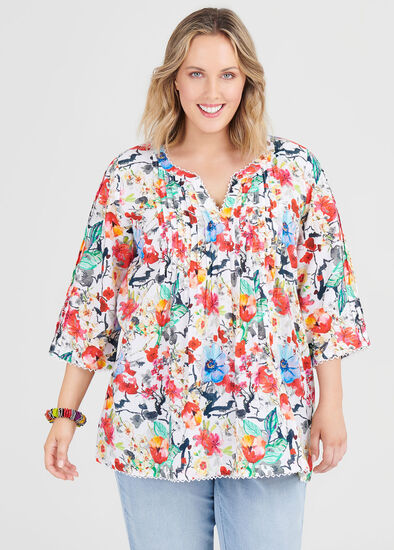 Plus Size Cotton Floral Top