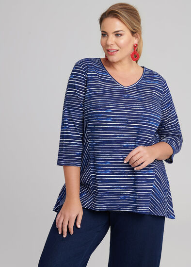 Plus Size Ink Stripe Linen Mix Top