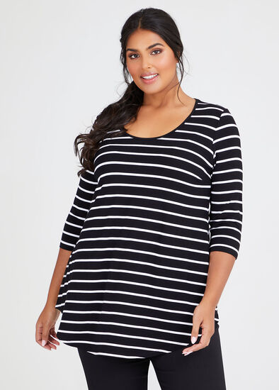 Plus Size Bamboo Stripe 3/4 Slv Top