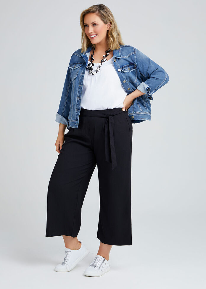 Noir Pull On Culotte Pant, , hi-res