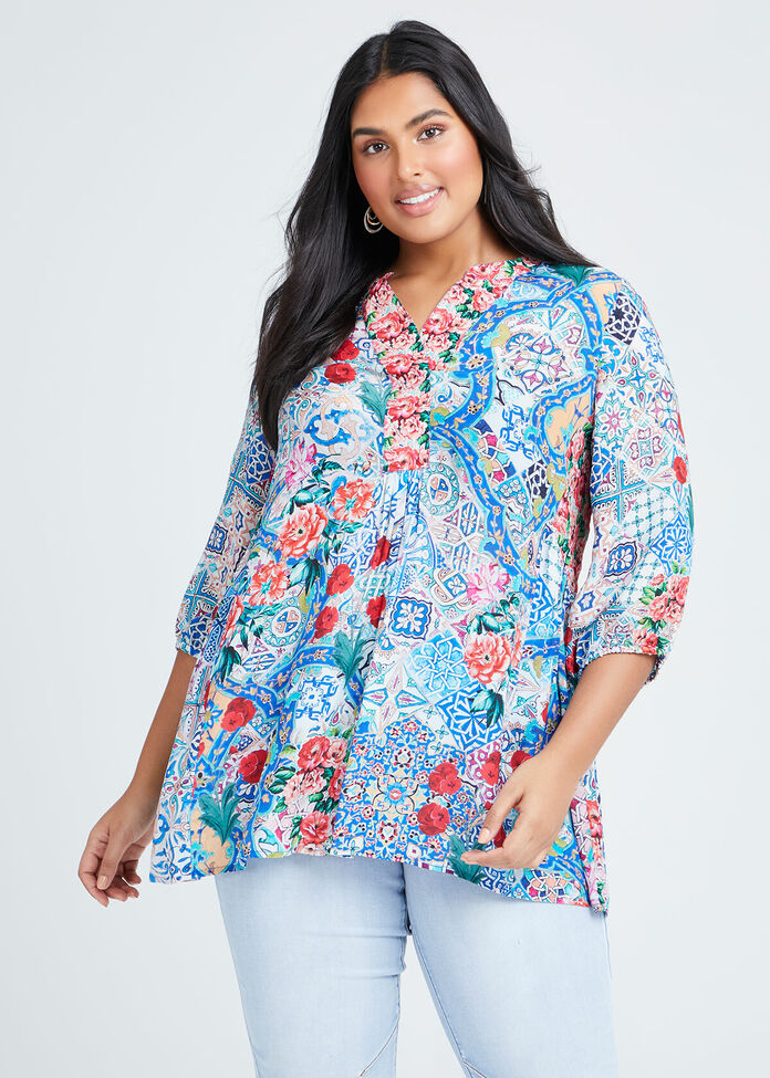 Natural Moroccan Print Tunic, , hi-res