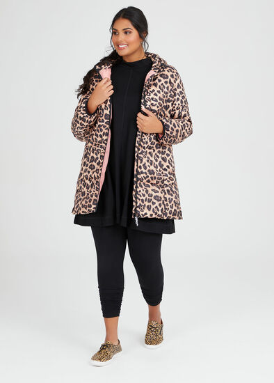 Plus Size Leopard Puffer Jacket