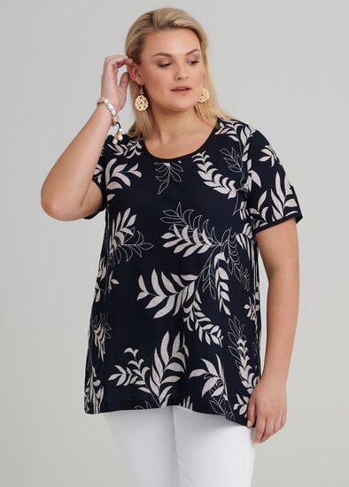 Plus Size Shadow Leaf Linen Top