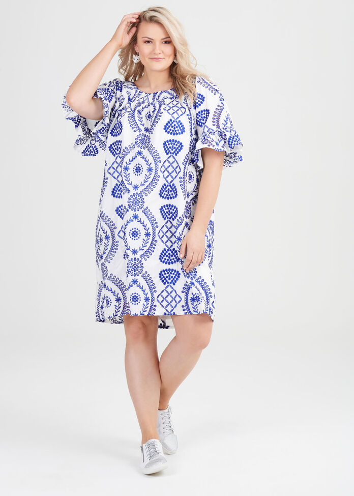 Cotton Broderie Dress, , hi-res