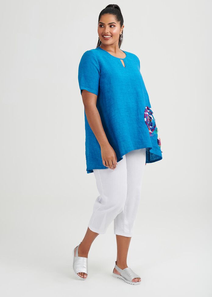 Ruffle Applique Linen Top, , hi-res