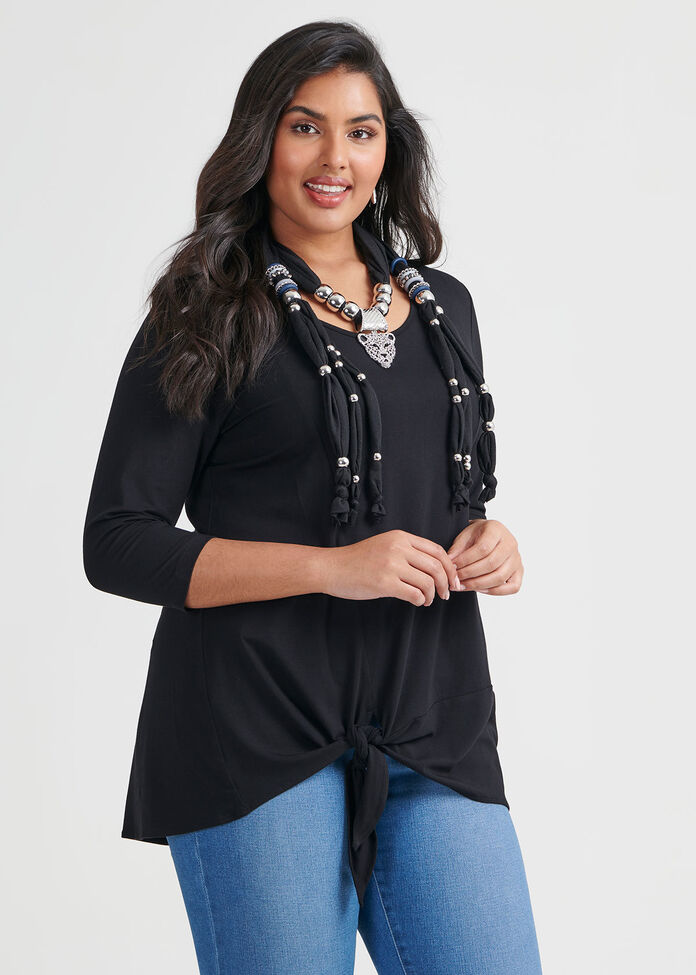 Bamboo 3/4 Sleeve Tie Top, , hi-res