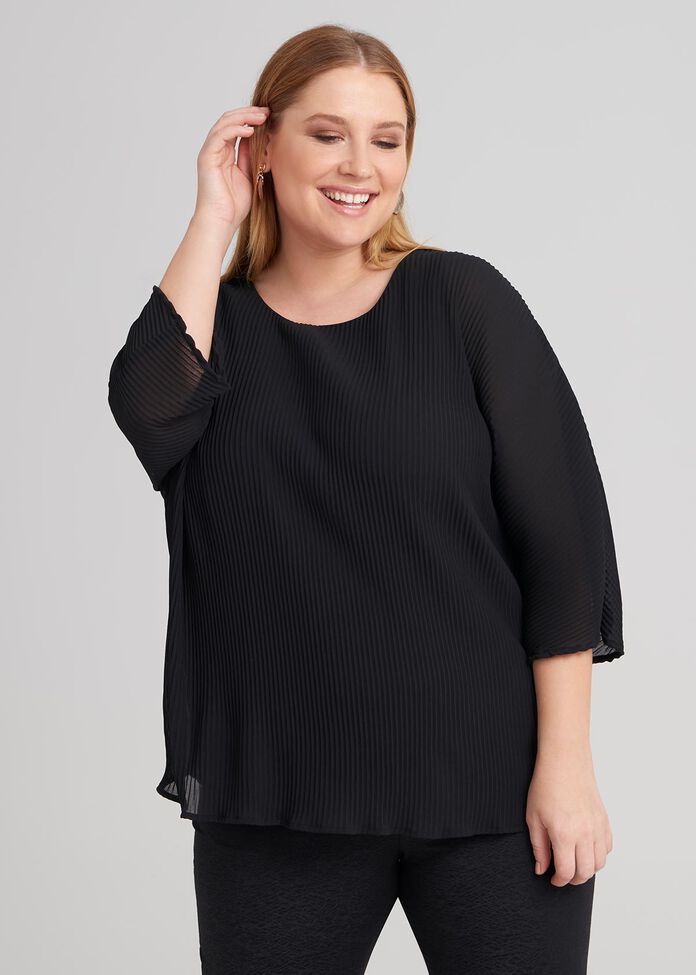 3/4 Sleeve Pleated Top, , hi-res