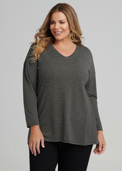 Plus Size V Neck Stripe Lounge Top