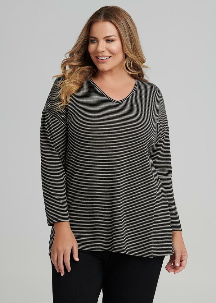 V Neck Stripe Lounge Top, , hi-res