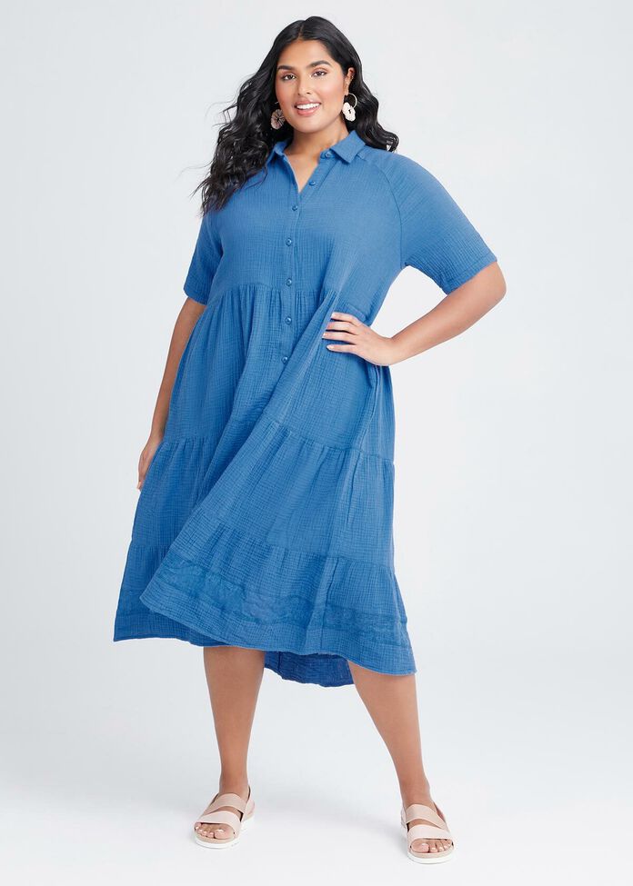 Cotton Coastal Tier Shirt Dress, , hi-res