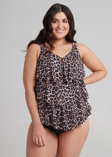 Plus Size Leopard Ruffle Tankini