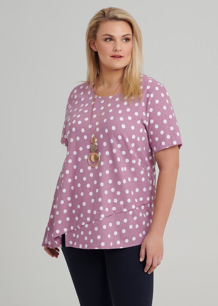 Angled Hem Linen Spot Top, , hi-res