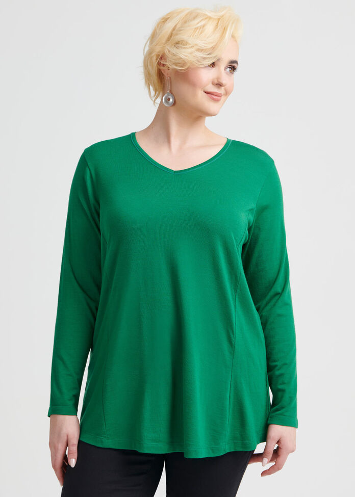 Wool Bamboo V-neck Top, , hi-res