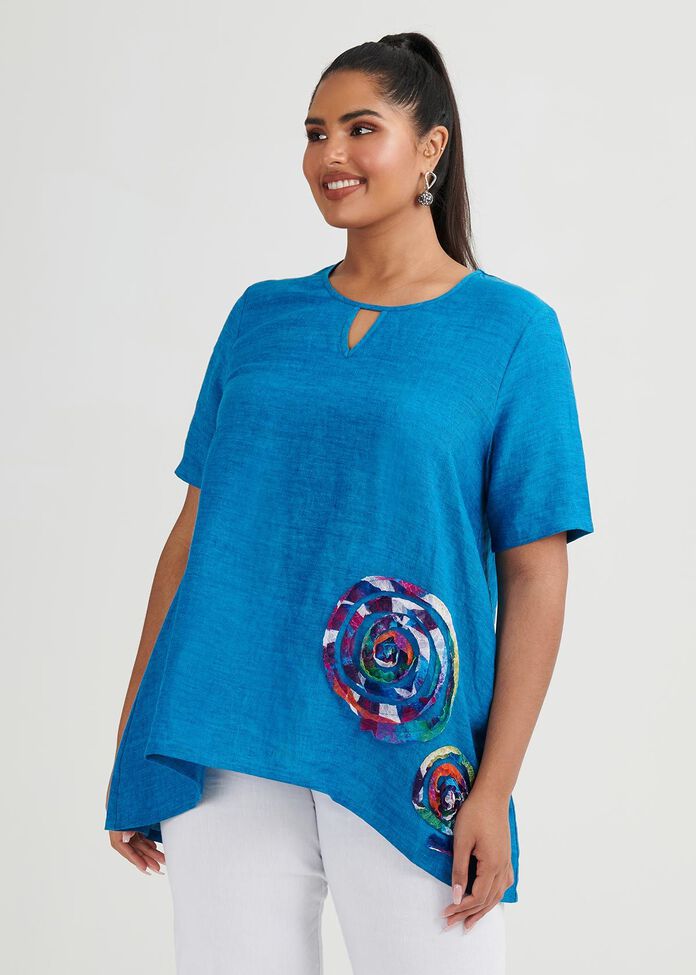 Ruffle Applique Linen Top, , hi-res