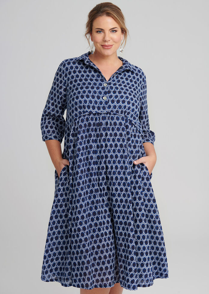 Shibori Cotton Dress, , hi-res