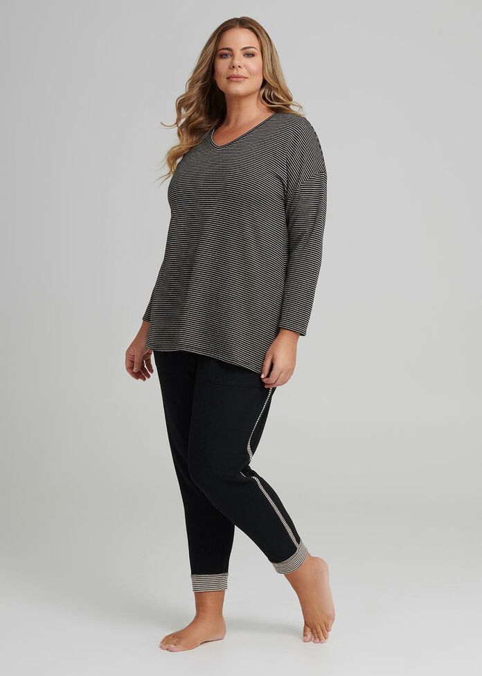 V Neck Stripe Lounge Top, , hi-res