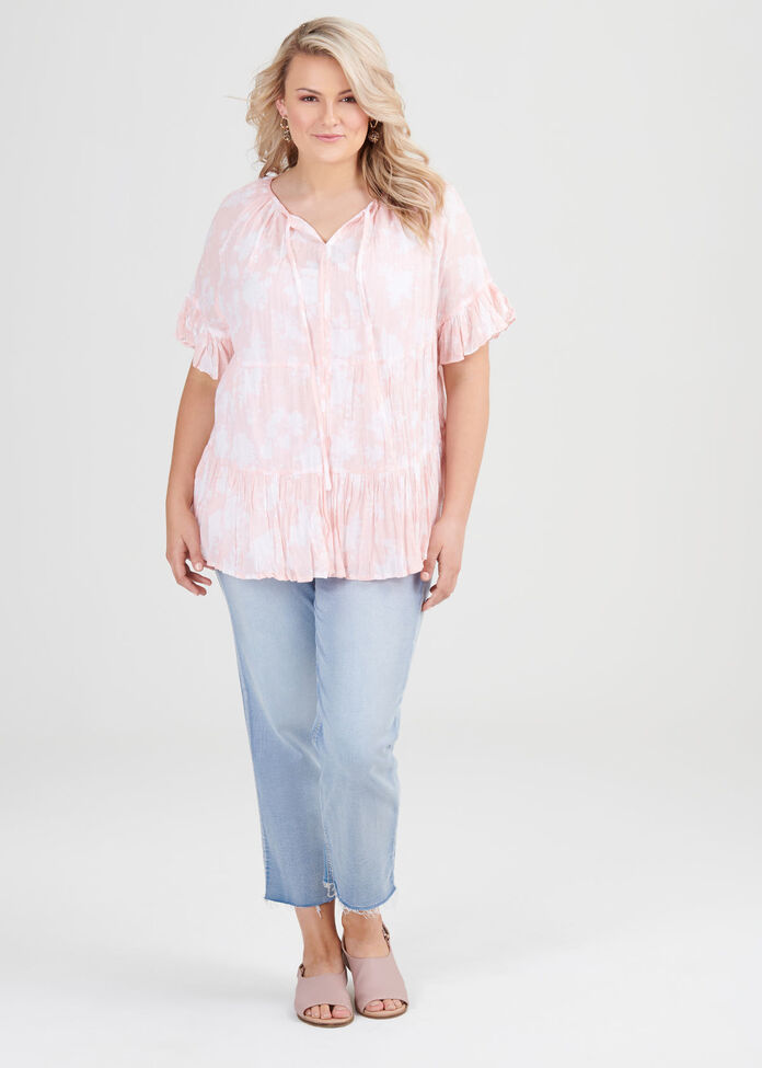 Cotton Boho Floral Top, , hi-res