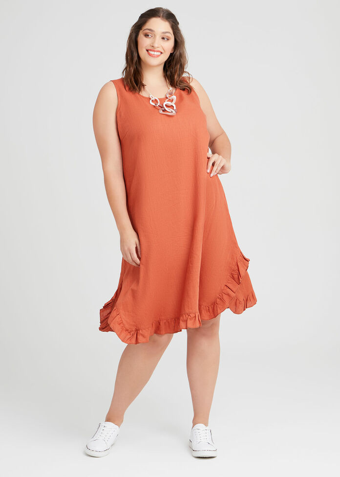 Linen Escape Gathered Hem Dress, , hi-res