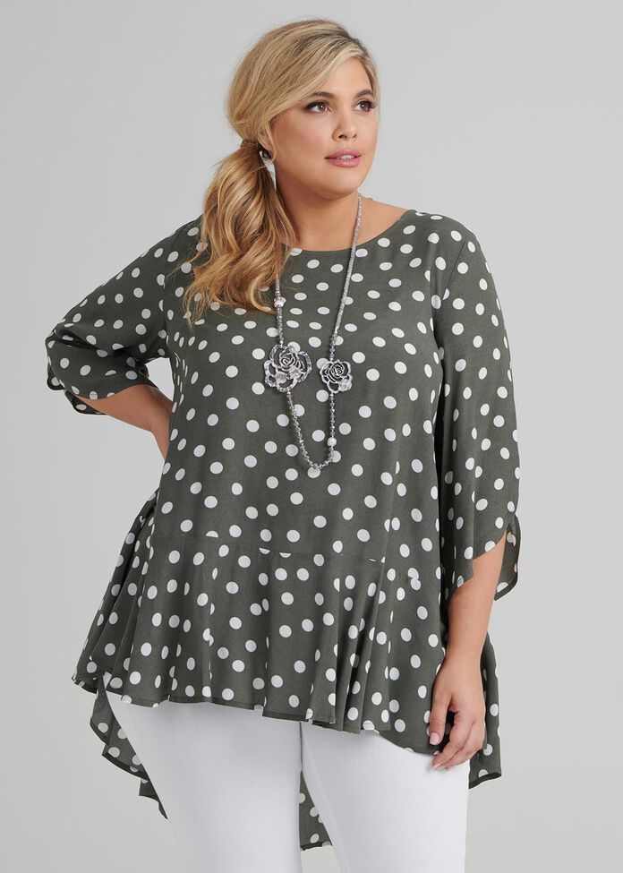 Polka Dot Ruffle Tunic, , hi-res