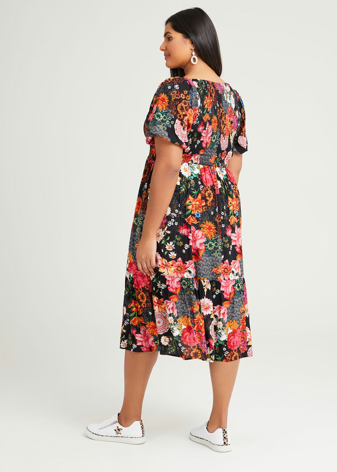 Natural Blooms Shirred Dress, , hi-res